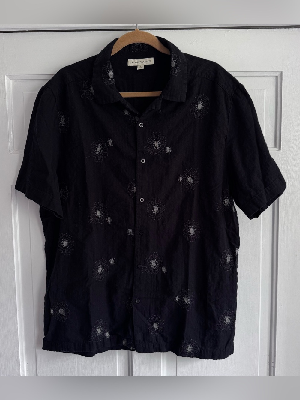 Tricots St. Raphael Men’s Short Sleeve Black Shirt Embroidered 100% Cotton